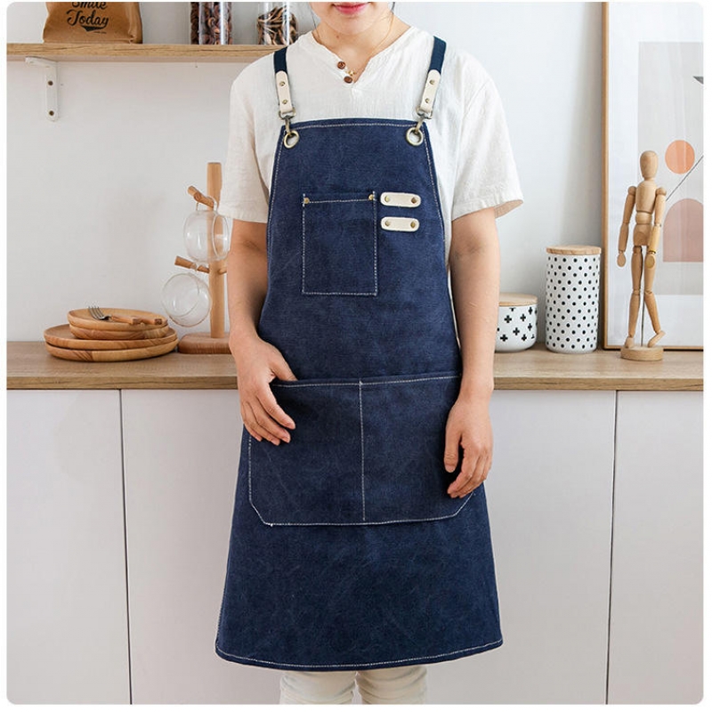 Custom Logo Design Adjustable Durable Chef Men Garden Barber Canvas Work Aprons With Pockets