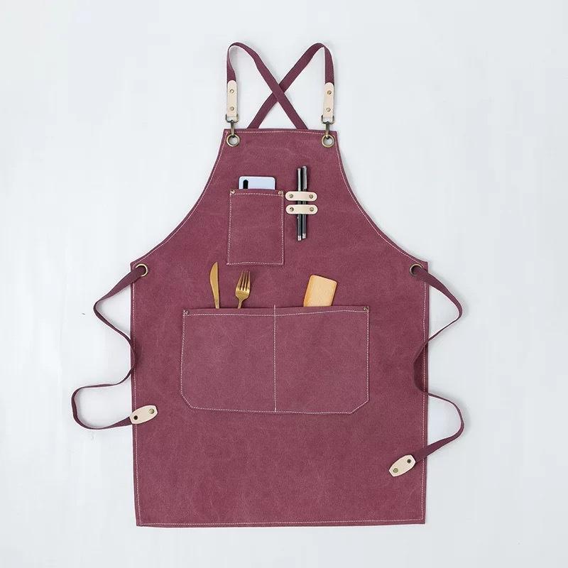 Customized Heavy Duty Men Garden BBQ Grilling BBQ Canvas Apron With Multiple Pockets For Working