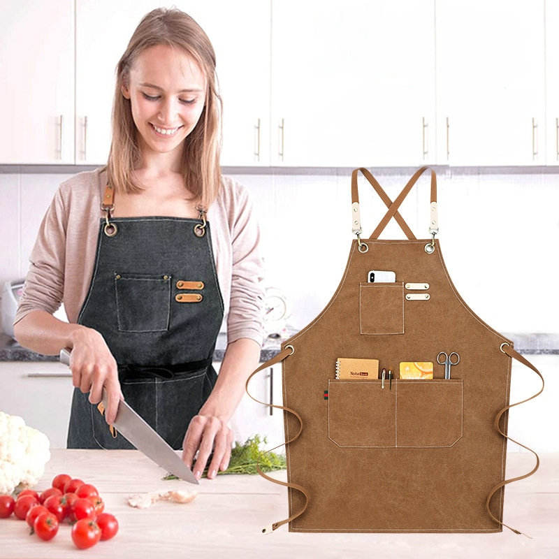 Wholesale High Quality Half-length Apron Customized Logo Restaurant Farmhouse Short Canvas Apron