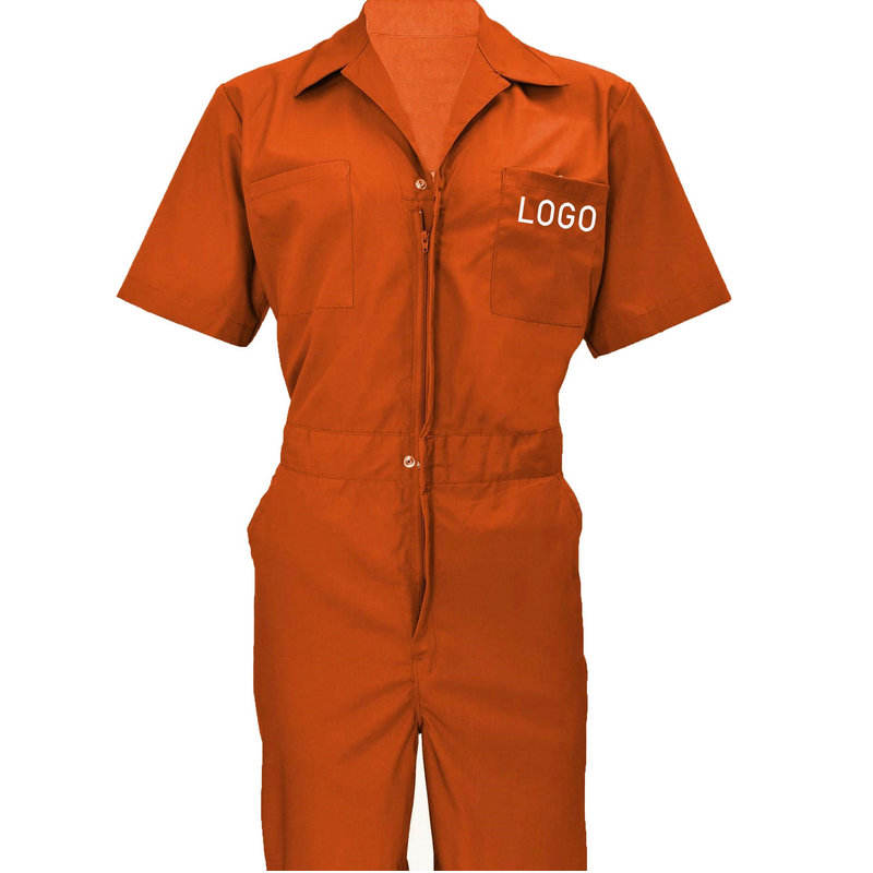 Hot Quality Men's Cotton Overalls Short Sleeves Mechanic Workwear Uniforms Customized Work Suits