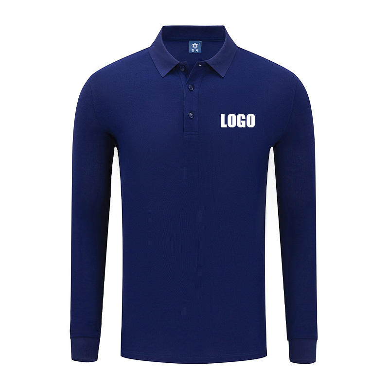 Customized Knitted Fabric Pique Cotton Long Sleeves Golf Polo Shirts For Men