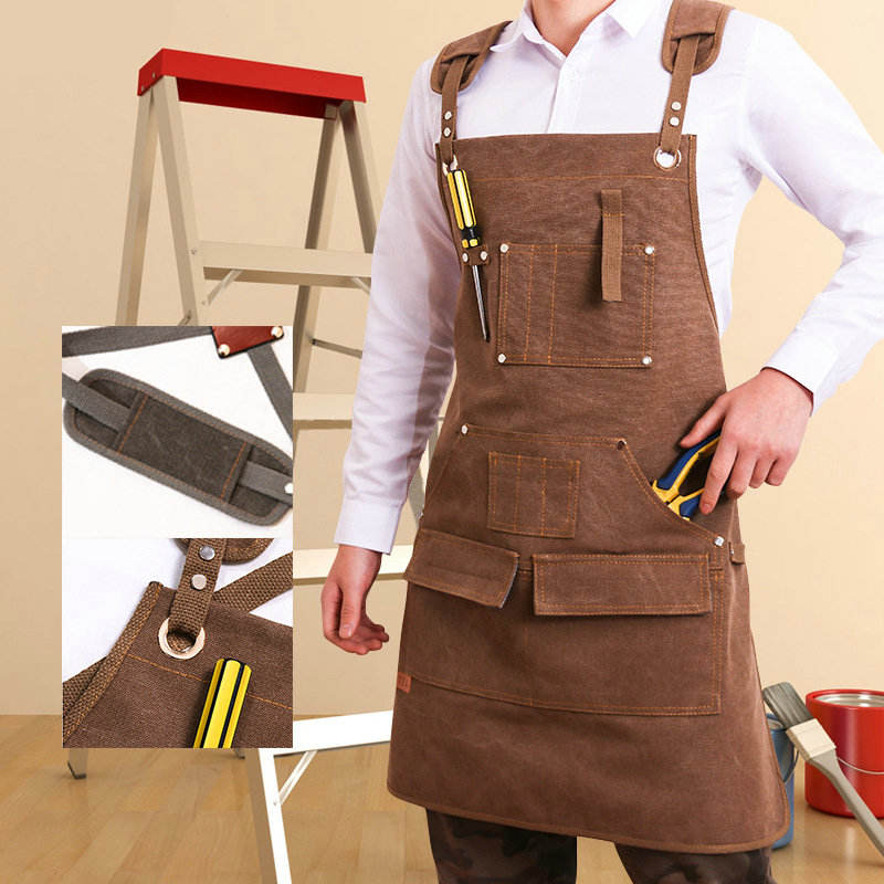 Customized Heavy Duty Coffee Shop Chef Restaurant Men Garden Half Length Canvas Work Aprons